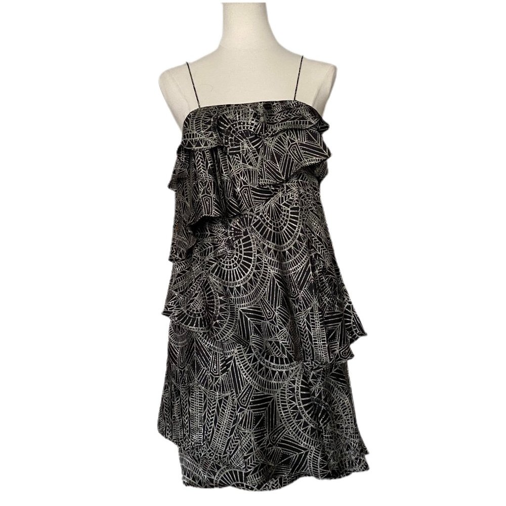Julie Dillon New York Women's Black & White Geometric Print Ruffle Tier Dress 4